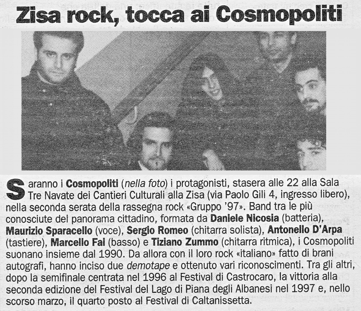 Zisa rock, tocca ai Cosmopòliti